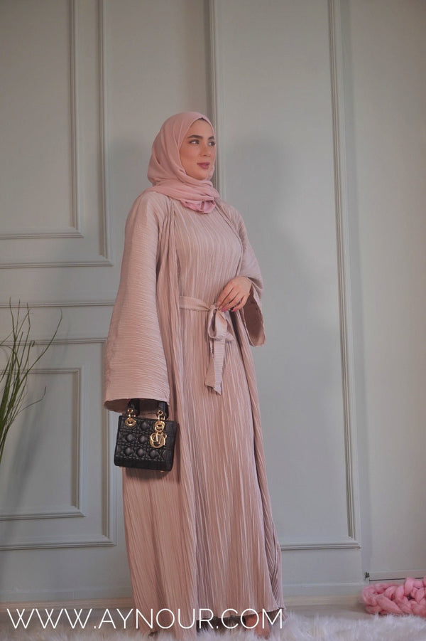 JOOD soft Bieage luxurious platted abaya - Aynour.com