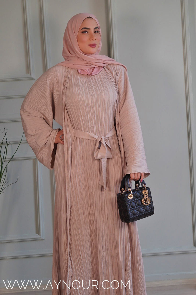 JOOD soft Bieage luxurious platted abaya - Aynour.com
