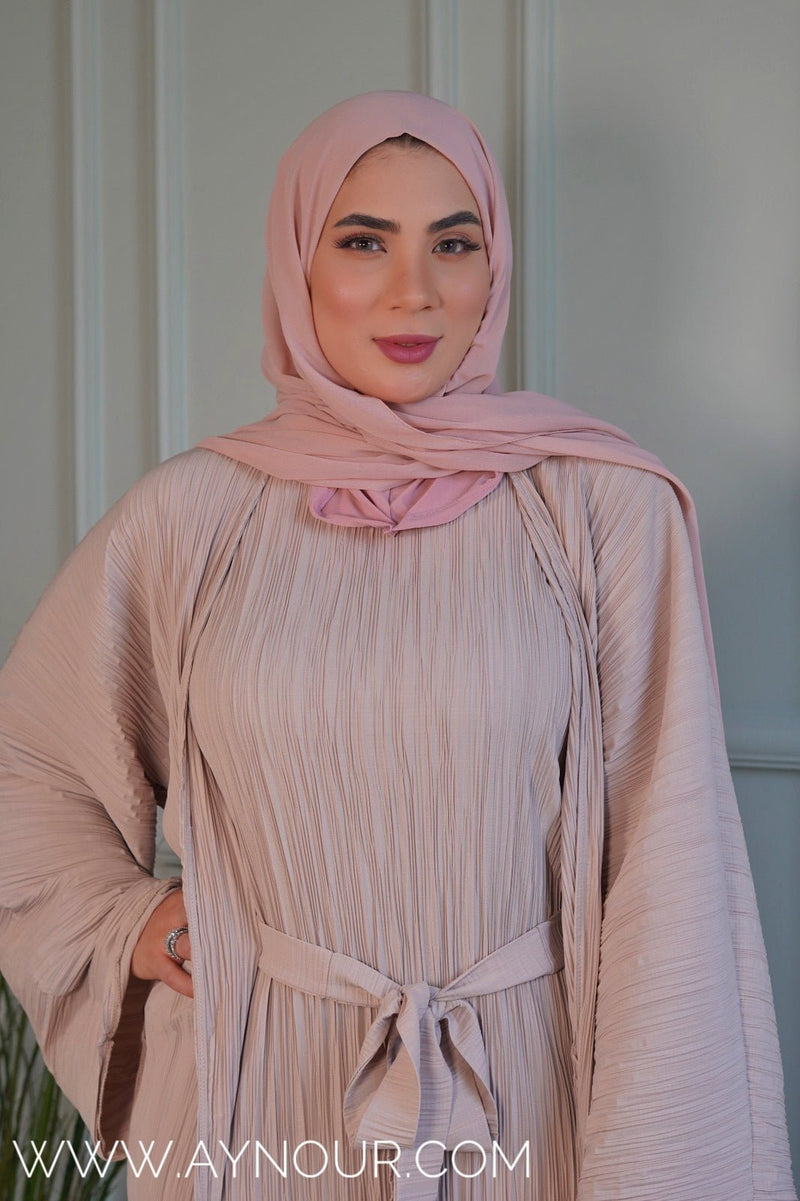 JOOD soft Bieage luxurious platted abaya - Aynour.com
