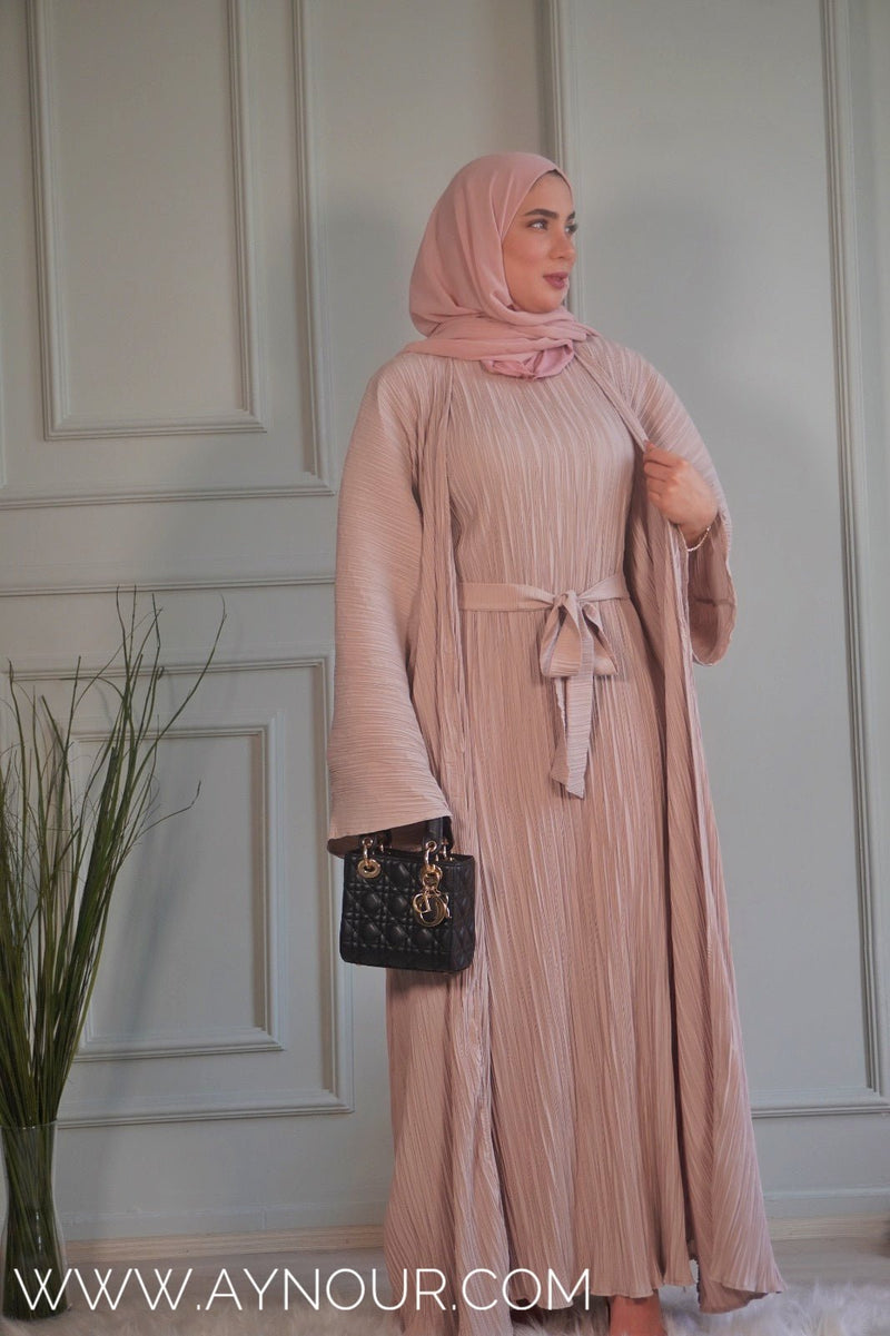 JOOD soft Bieage luxurious platted abaya - Aynour.com