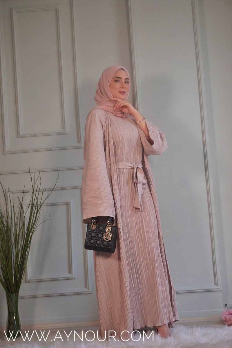 JOOD soft Bieage luxurious platted abaya - Aynour.com