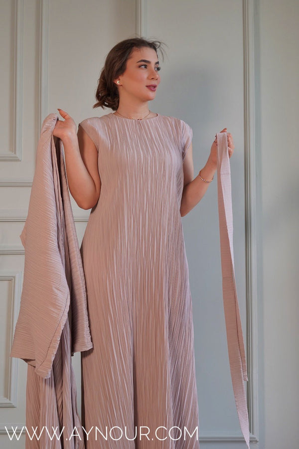 JOOD soft Bieage luxurious platted abaya - Aynour.com