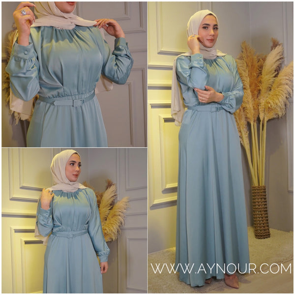 Mint satin glowry Modest Dress Eid collection 2022 - Aynour.com