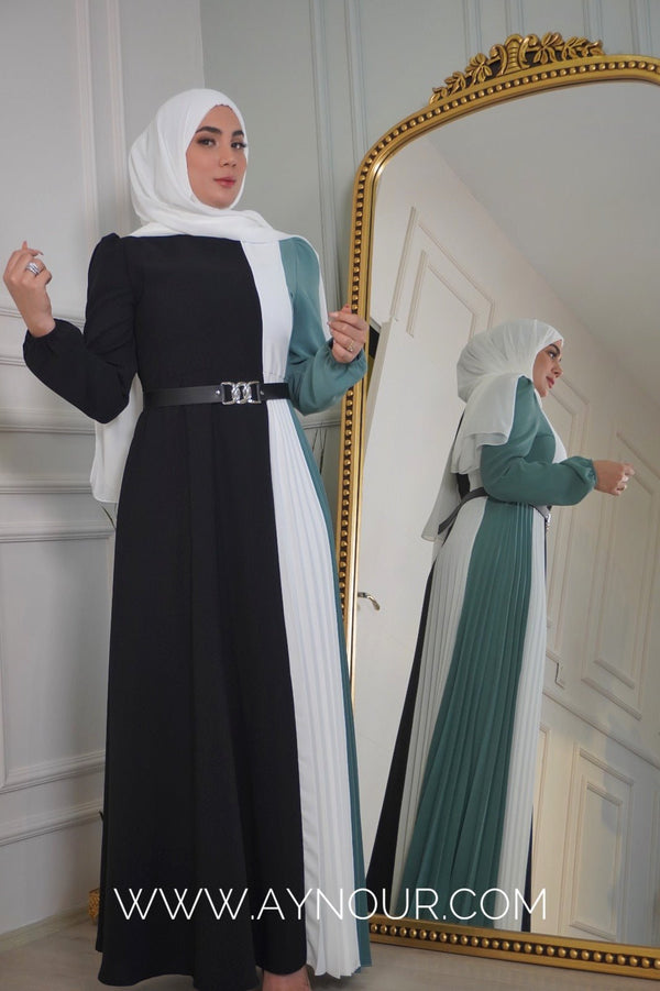 Mint three shades Modest Dress Eid collection 2022 - Aynour.com