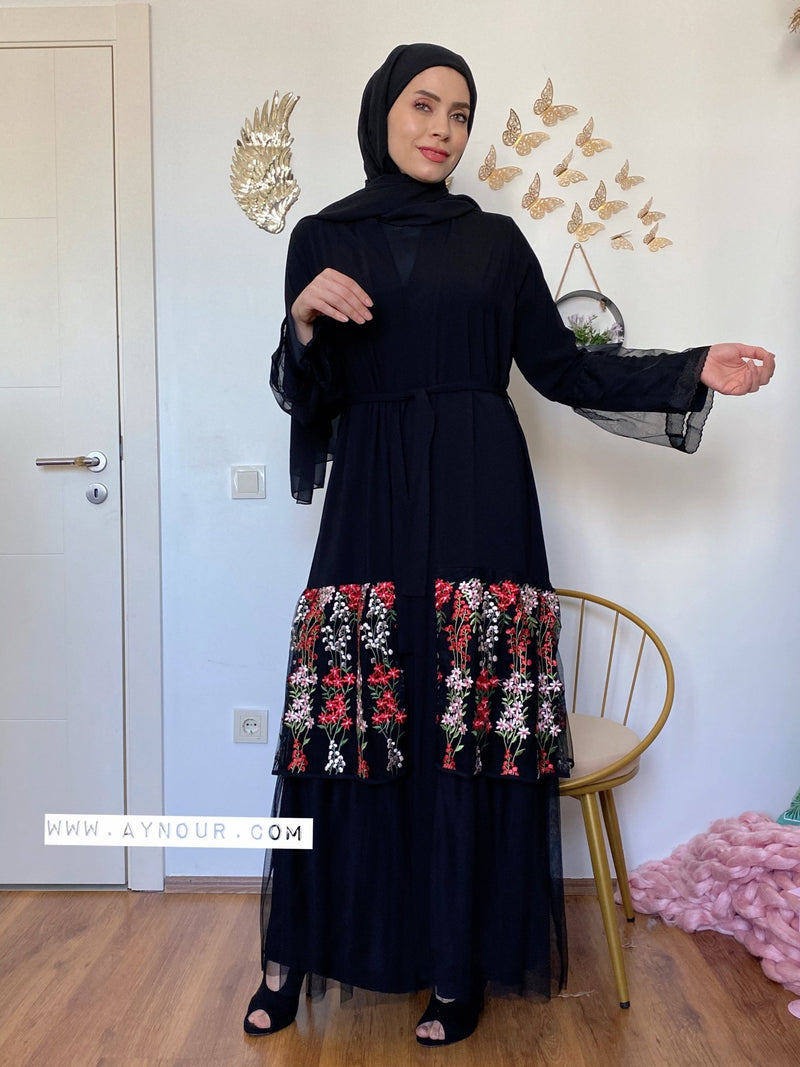 Modest flowers tulle Queen Abaya 2021 - Aynour.com