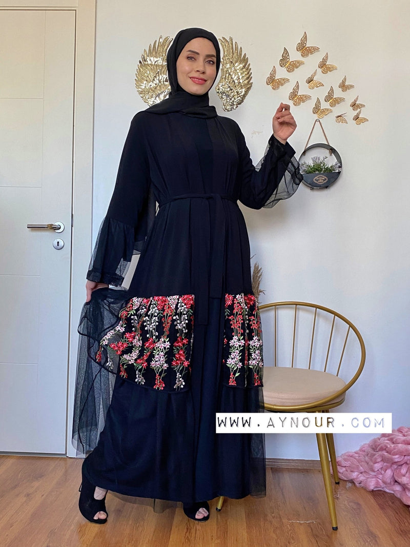 Modest flowers tulle Queen Abaya 2021 - Aynour.com