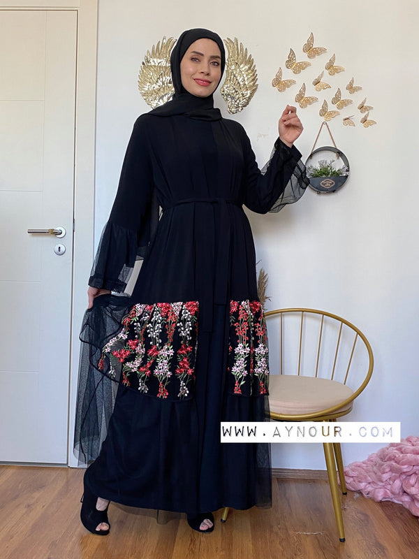 Modest flowers tulle Queen Abaya 2021 - Aynour.com