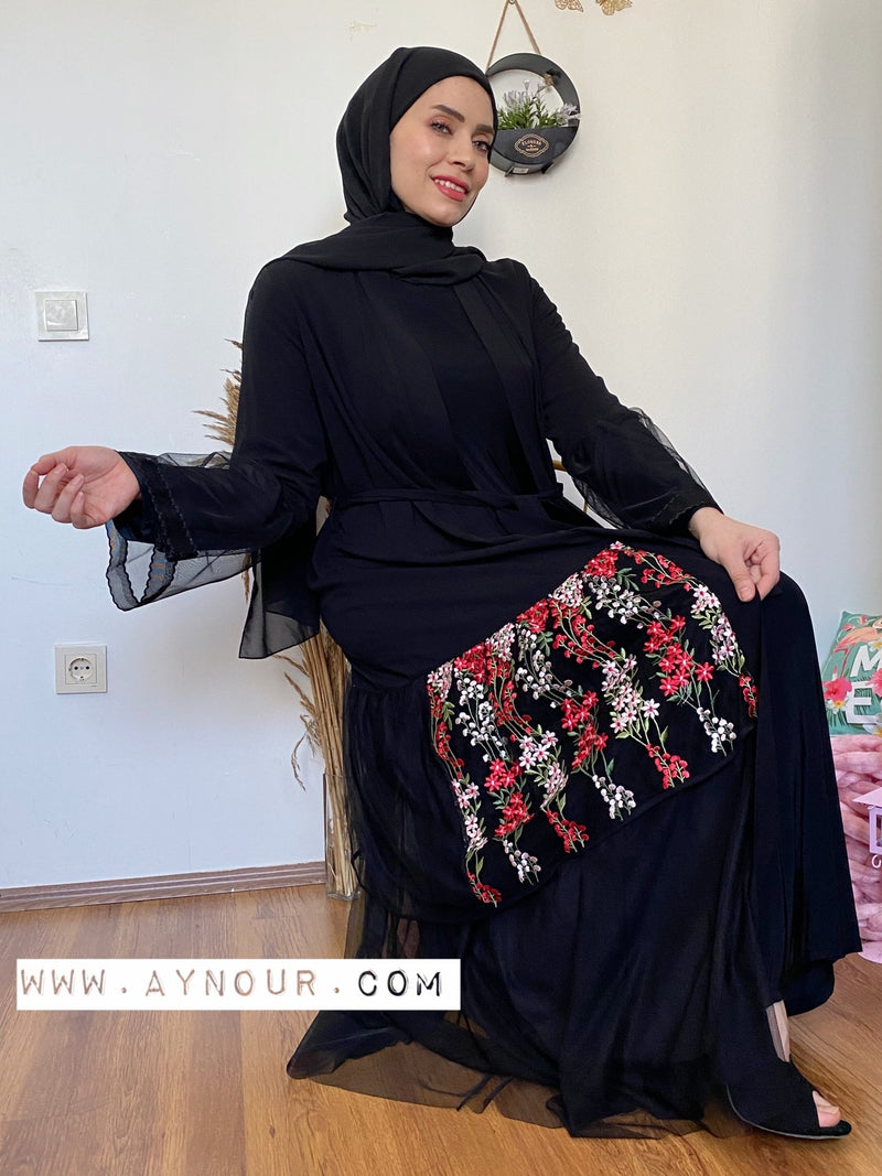 Modest flowers tulle Queen Abaya 2021 - Aynour.com