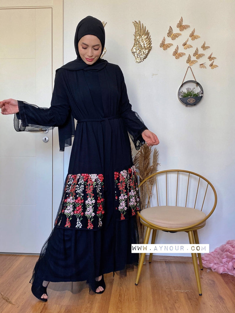 Modest flowers tulle Queen Abaya 2021 - Aynour.com