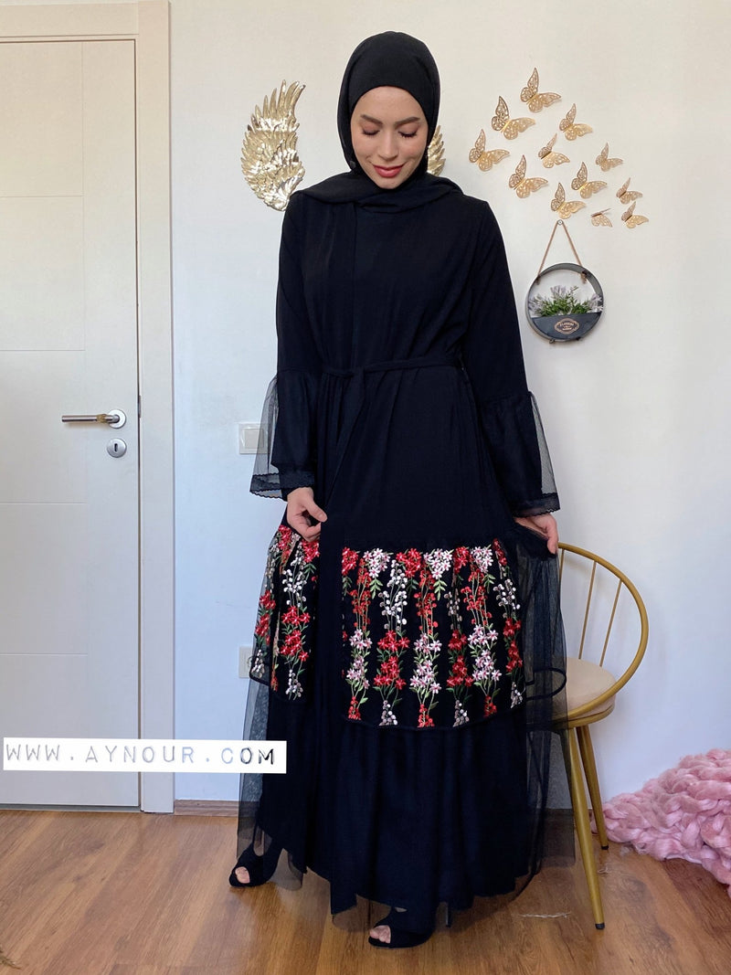 Modest flowers tulle Queen Abaya 2021 - Aynour.com