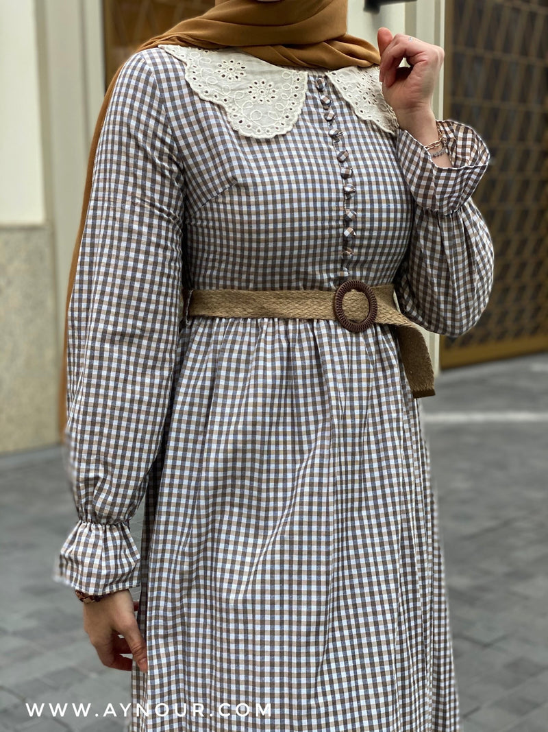 Natural vibes soft Modest Dress with belt spring collection 2021 - Aynour.com
