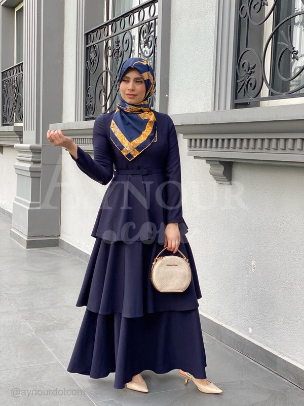Navy Royal Dress Autumn collection 2020 - Aynour.com