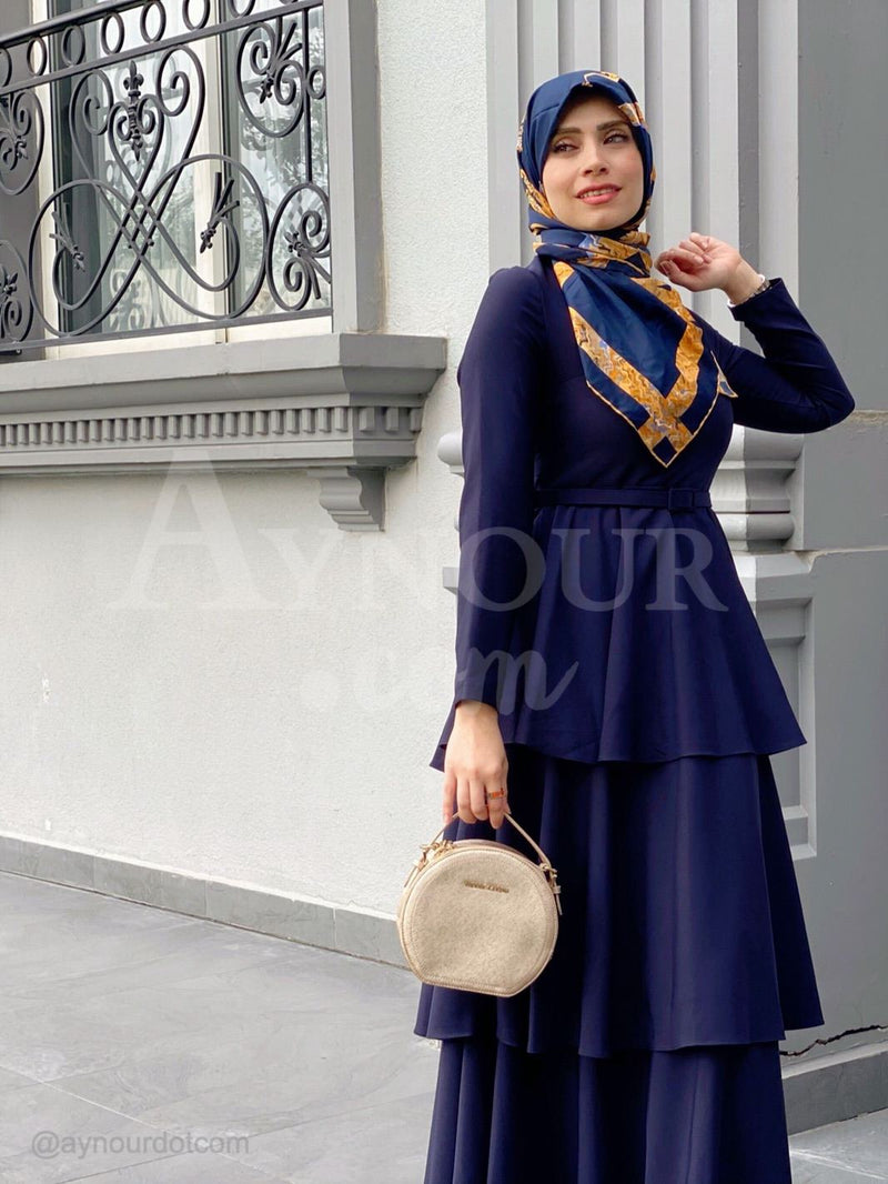 Navy Royal Dress Autumn collection 2020 - Aynour.com