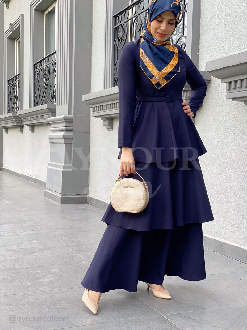 Navy Royal Dress Autumn collection 2020 - Aynour.com