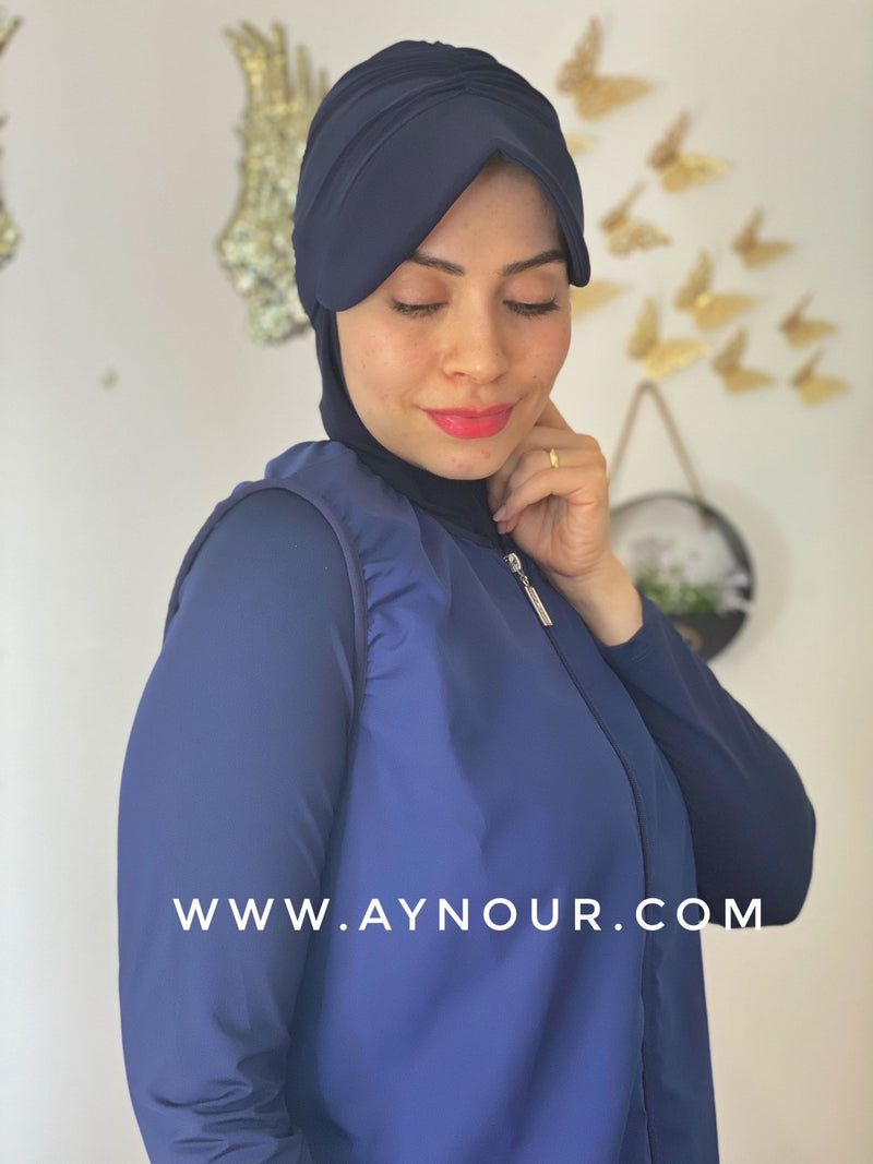 Navy with white full suit 4 pieces swimming wear hijab burkini Collection - Aynour.com