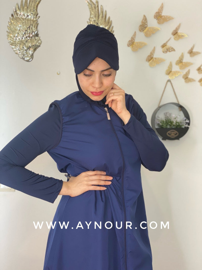 Navy with white full suit 4 pieces swimming wear hijab burkini Collection - Aynour.com
