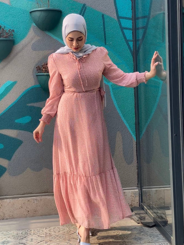 Romantic vibes fully lined chiffon Modest Dress - Aynour.com