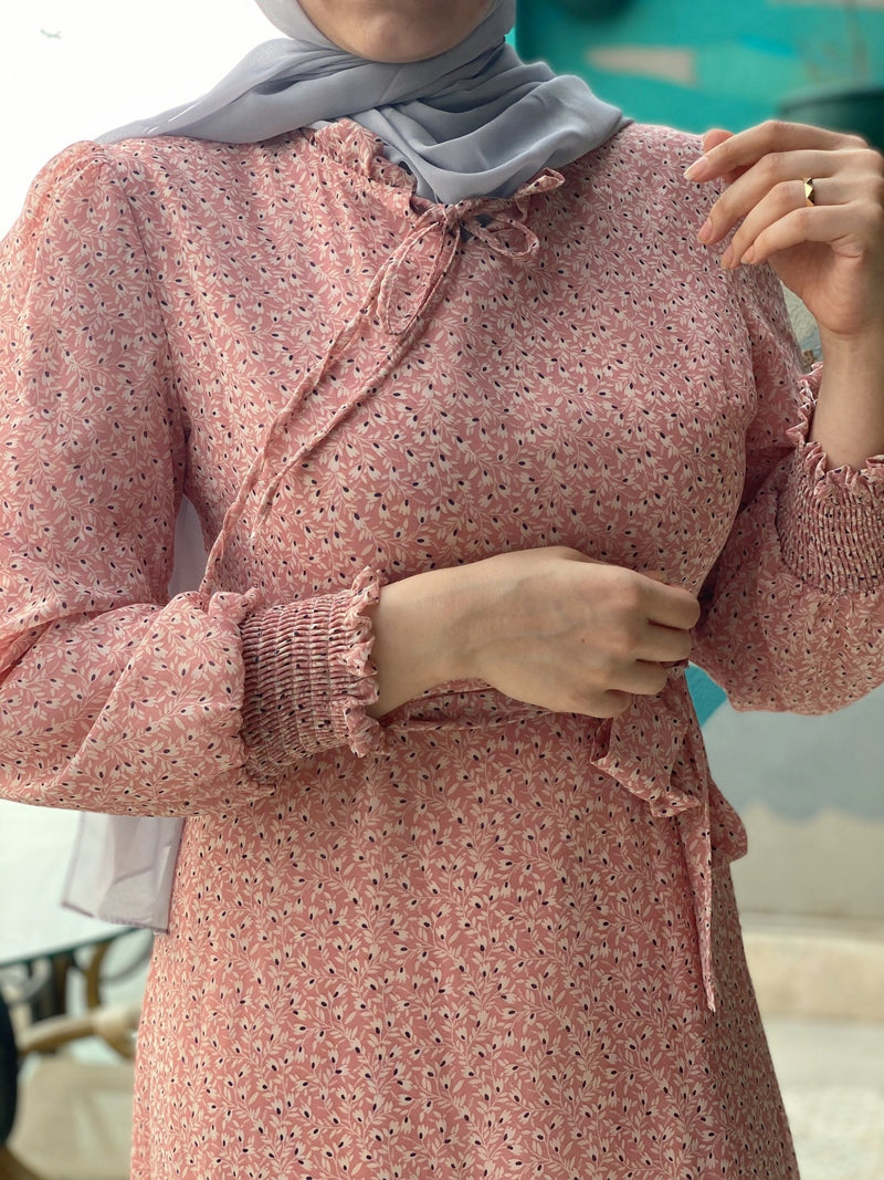Romantic vibes fully lined chiffon Modest Dress - Aynour.com
