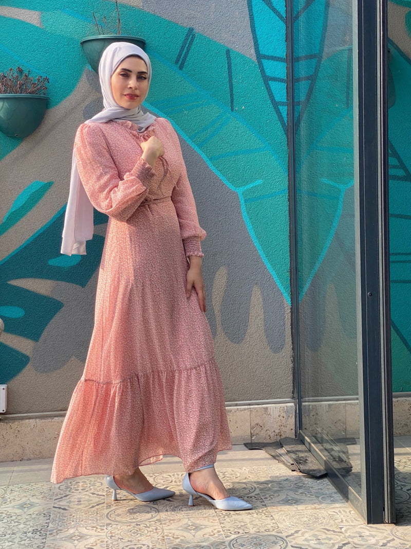 Romantic vibes fully lined chiffon Modest Dress - Aynour.com