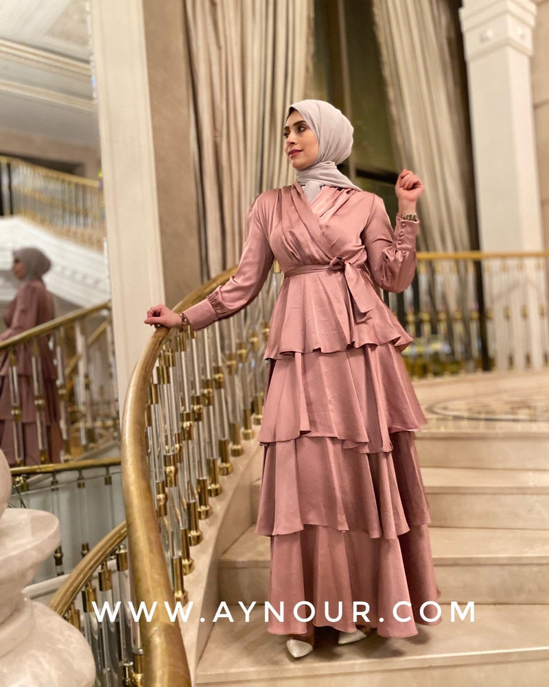 Rosy Classic satin layers Modest Eid collection 2021 - Aynour.com