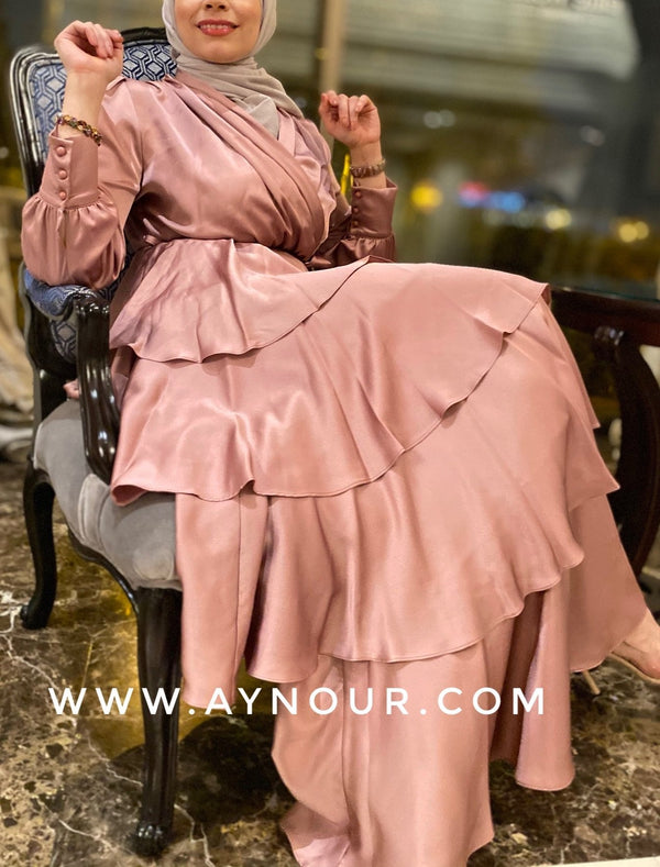 Rosy Classic satin layers Modest Eid collection 2021 - Aynour.com