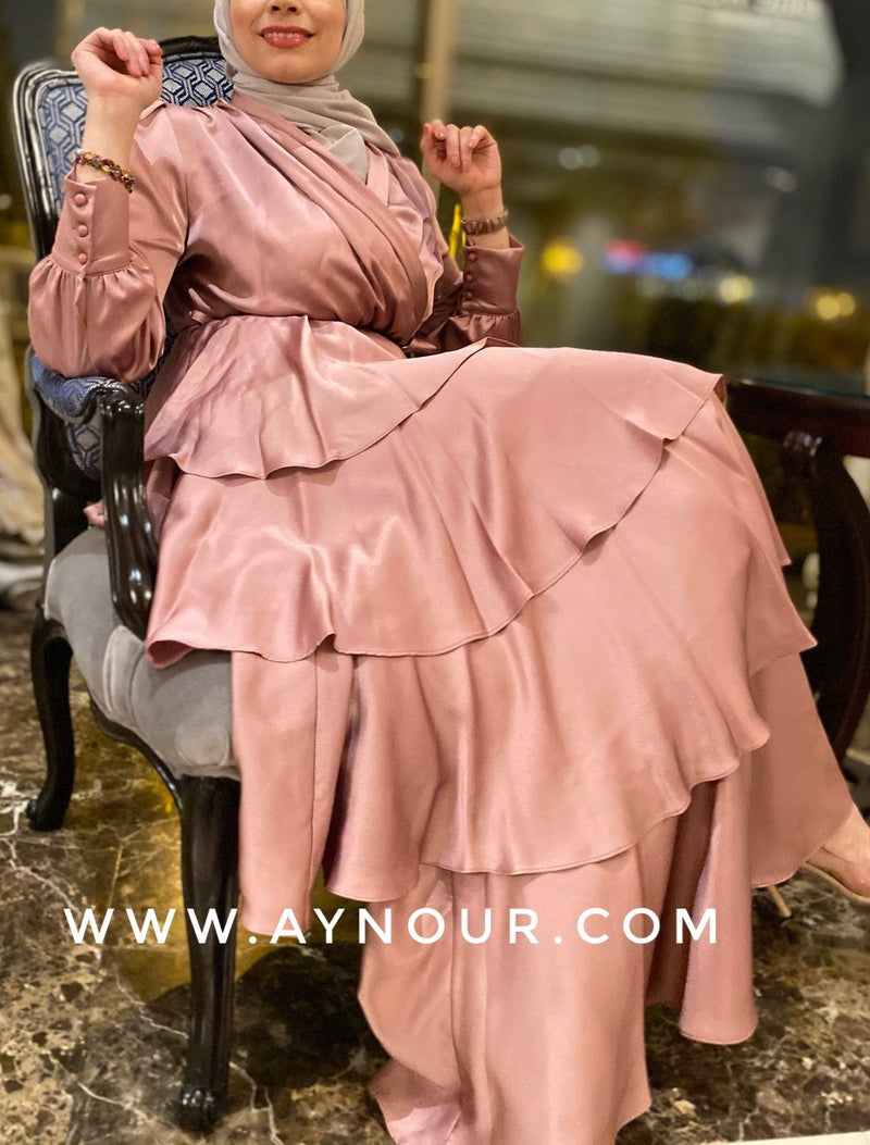Rosy Classic satin layers Modest Eid collection 2021 - Aynour.com