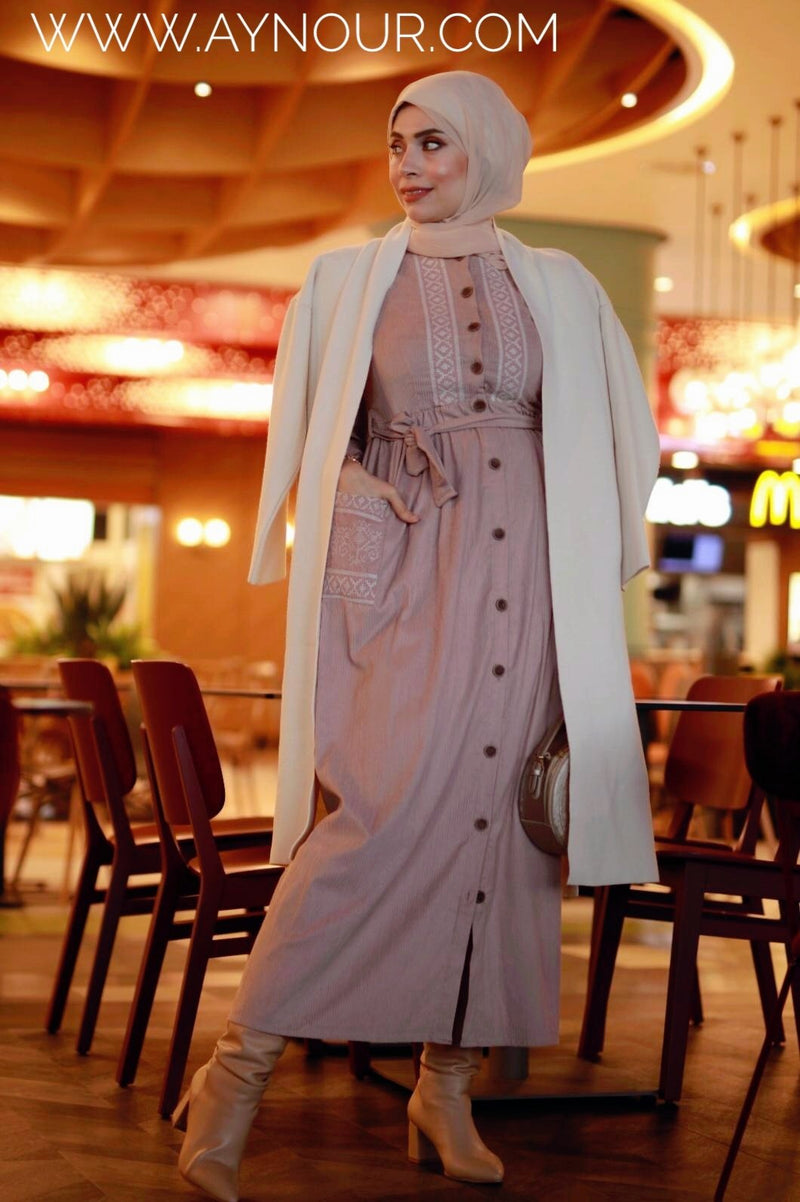 Rosy Classy Lady Winter Modest Dress 2020 - Aynour.com