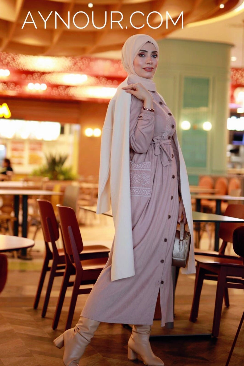 Rosy Classy Lady Winter Modest Dress 2020 - Aynour.com