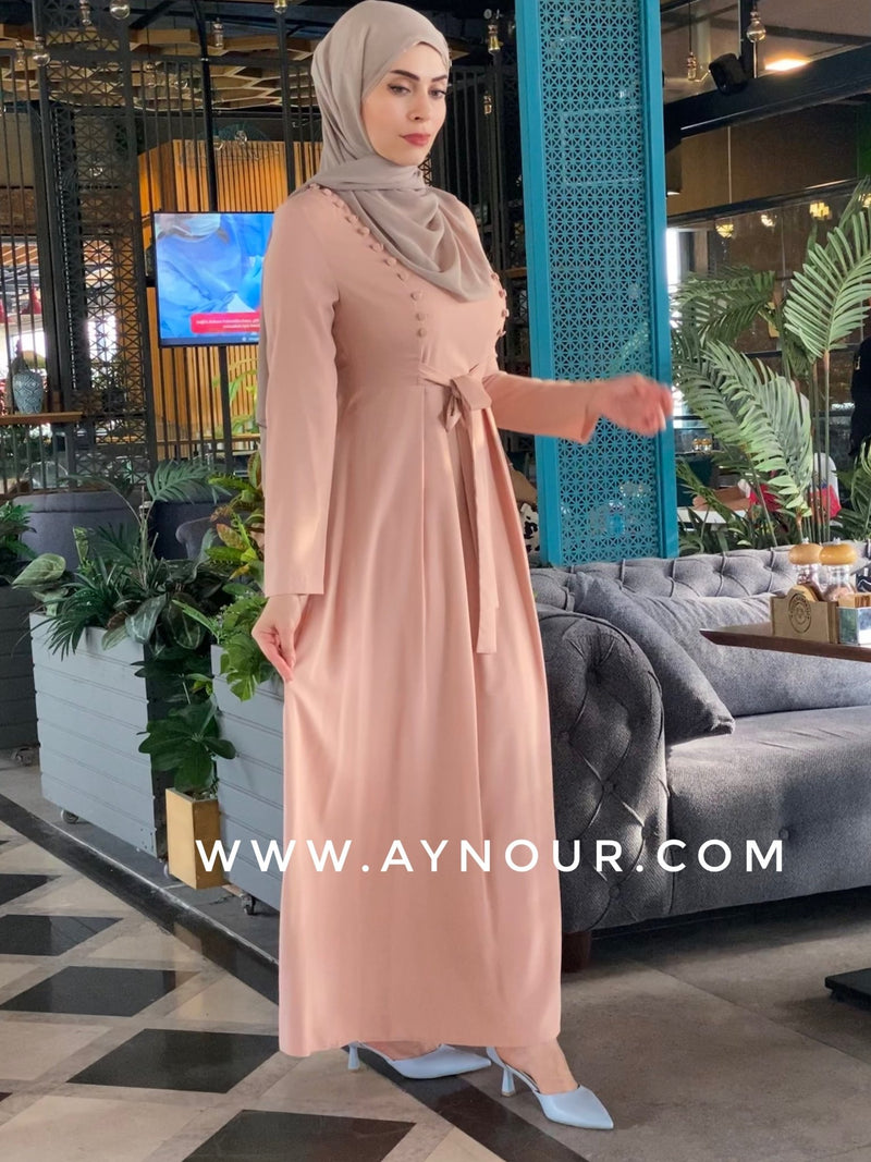 Rosy Daiana crepe Elegant Modest Dress - Aynour.com