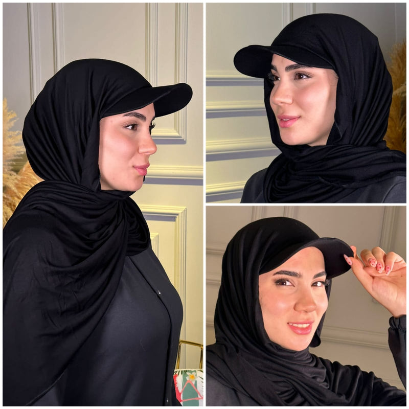 Sporty COTTON cap luxurious with long hijab hat on instant Hijab - Aynour.com