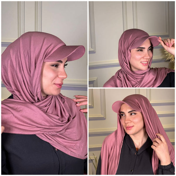 Sporty COTTON cap luxurious with long hijab hat on instant Hijab - Aynour.com