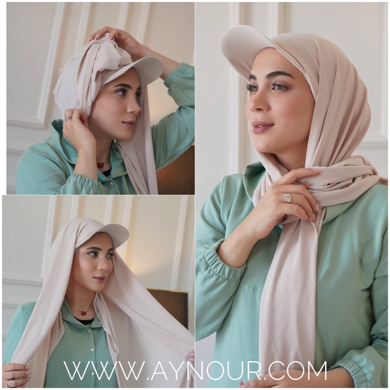 Sporty luxurious with long hijab hat on instant Hijab 2022 - Aynour.com