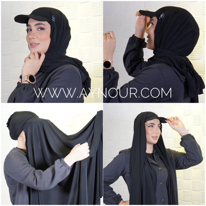 Sporty luxurious with long hijab hat on instant Hijab 2022 - Aynour.com