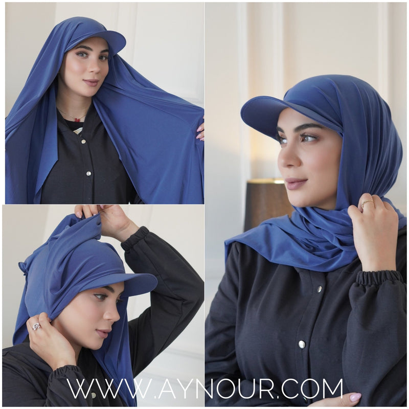 Sporty luxurious with long hijab hat on instant Hijab 2022 - Aynour.com