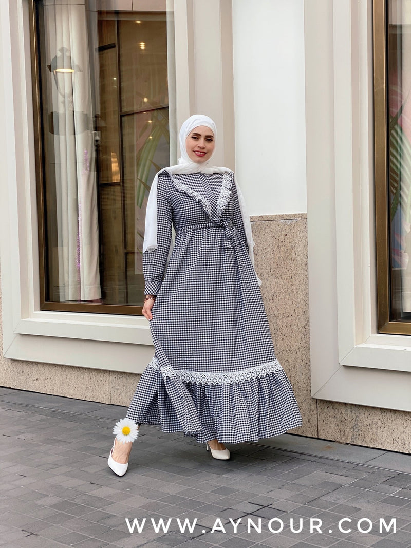 Sweet dreams black and white Modest Dress spring collection 2021 - Aynour.com