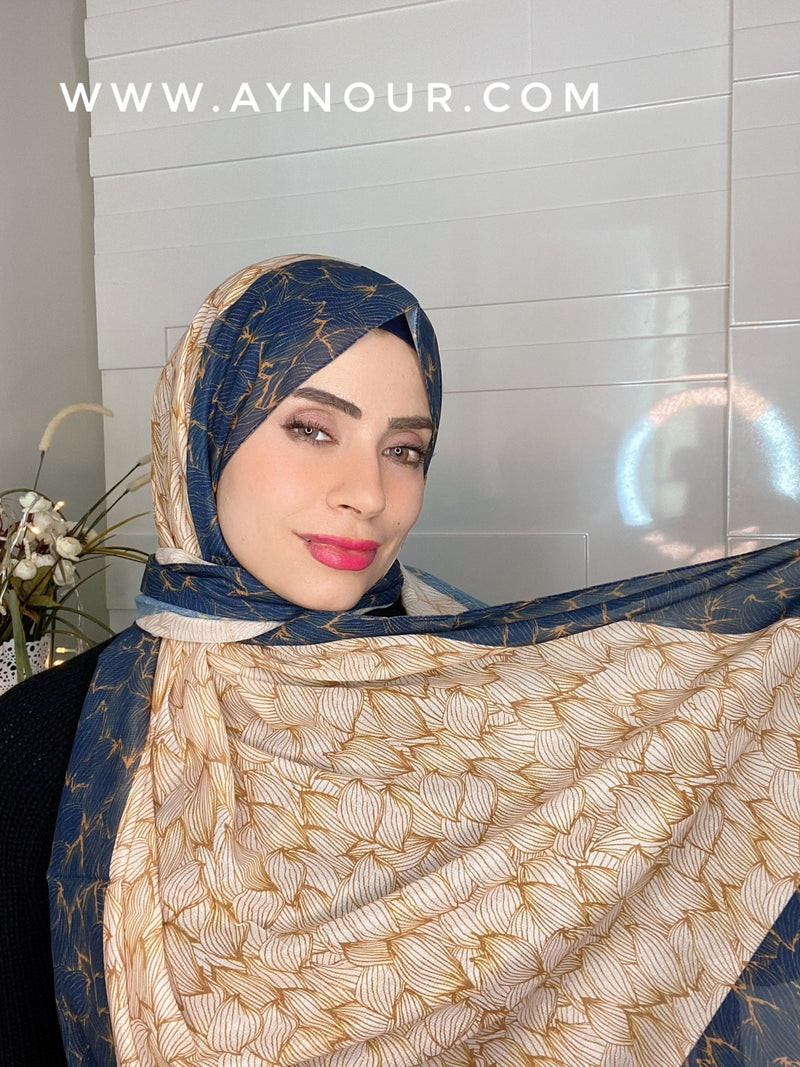 Warm colors mix Printed non transparent luxurious fabric Hijab 2021 - Aynour.com