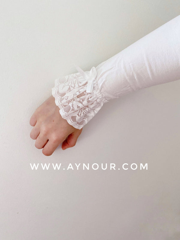 White lace end Arm Cover Up Sleeve basic hijab needs - Aynour.com