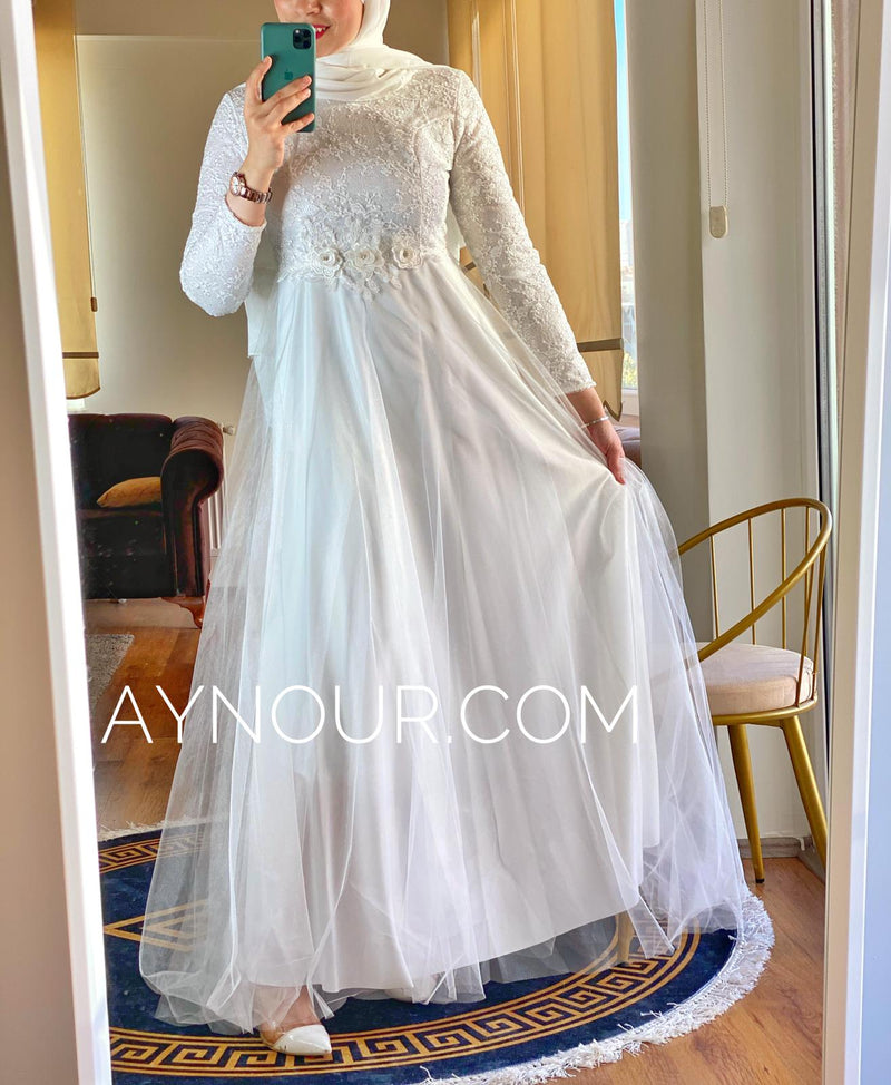White Princess Glory slim size Modest Dress 2020 - Aynour.com