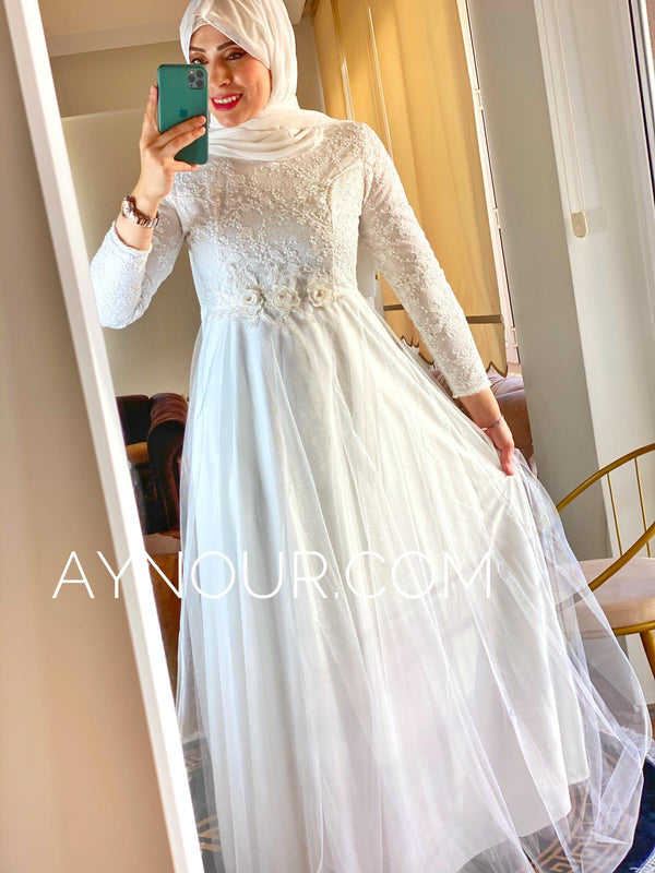 White Princess Glory slim size Modest Dress 2020 - Aynour.com