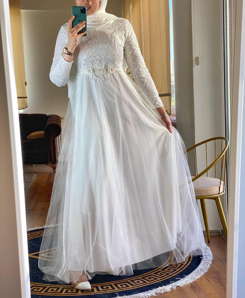 White Princess Glory slim size Modest Dress 2020 - Aynour.com
