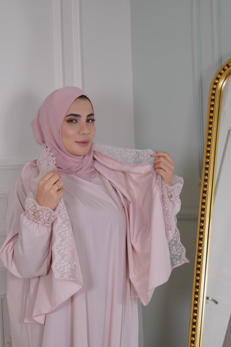 Yaqeen Prayer 1Piece Headscarf and long jilbab attached Islamic Hijab Luxurious with dantel - Aynour.com